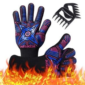 2 in 1 BBQ Gloves Grill Accessories with Meat Claws 1472℉ Heat Resistant